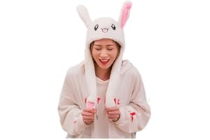 Fhavent Bunny Hat with Moving Ears Rabbit Hat Ear Moving Jumping Funny Bunny Plush Hat Cap for Kids Girls Christmas Party Hat