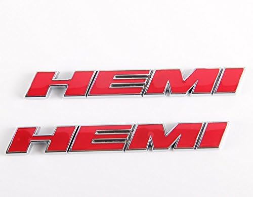 Hemi Emblem Badge Sticker for Dodge Charger Ford Jaguar Ram 1500 Challenger Jeep Grand CherokeeHot 2 Kinds (2pcs Chrome) (Red)
