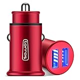 TORRAS Metal USB Car Charger, Flush Fit Dual Port 4.8A Smart Fast Charge Power Adapter Cell Phone Car Charger for iPhone X / 8 / 7 / 6, iPad, Samsung Galaxy, LG, HTC and More - Lucky Red