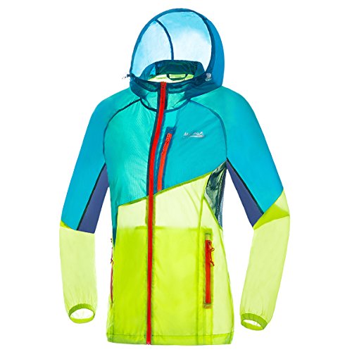 Makino Women's Super Lightweight Windproof Hooded Jackets UV Sun Protection Packable Windbreaker Outdoor Summer Coat Women Blue/Yellow Asian XL