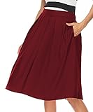 REGAI Women's High Waist Flared Skirt Pleated Midi Skirt with Pocket