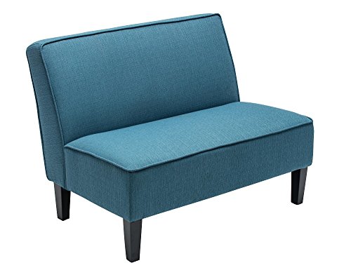 Cushioned linen Armless Settee Loveseat Sofa Couch Home Casual Living Room Sleeper (Blue)