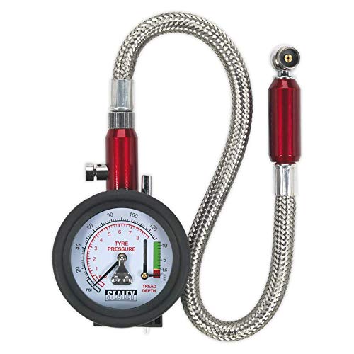 Jack Sealey - Sealey Tyre Pressure Gauge With Tyre Tread Depth Gauge - Flexi Hose - Thumbnail 4