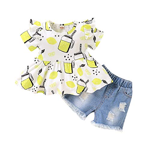 Baby Girl Summer Outfits Set Short Sleeve T-Shirt Tops Denim Shorts Set 2pcs Infant Girl Clothes 12-18 Months - Thumbnail 7