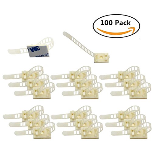 Eiito Wire Clips Cables Clamps (100 Pack-White) Adjustable 3M Self-Adhesive Cable Multipurpose Cable Clips Tie Mount for wire management