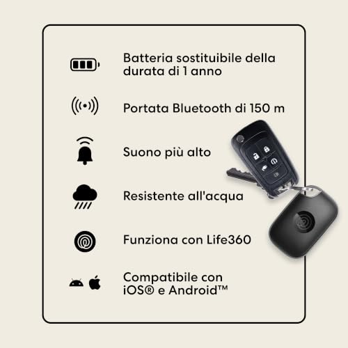 Tile Pro - Localizzatore, cerca oggetti e tracker Bluetooth per chiavi, borse e altro. Compatibile con iOS e Android. Trova telefono. Pacchetto da 1 (Nero)
