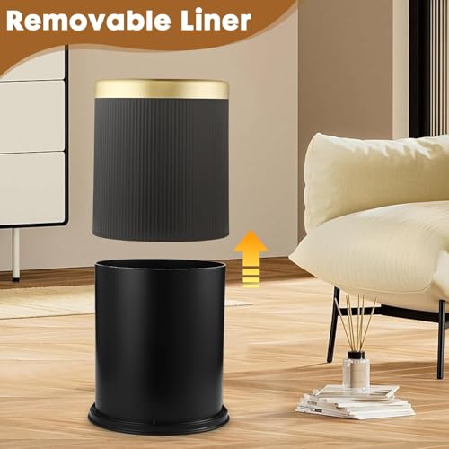 ORCHID M® 10L Trash Can,Plastic Garbage Can with Push Button,Kitchen Trash Can with Lid, Large Capacity Waste Basket for Kitchen, Home, Living Room, Toilet, Office (Black)