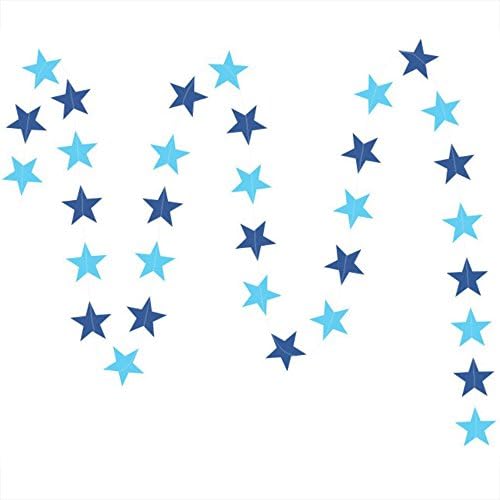 Blue Star Garland Blue Christmas Garlands Glitter Blue Stars Garlands for Birthday Parties Baby Shower Decorations, 13 Feet
