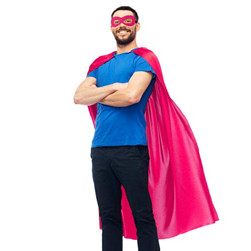 D.Q.Z Superhero Cape for Adult with Mask Men Women Super Hero Party (Rose) - Thumbnail 6