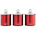 VonShef Set of 3 Tea, Coffee and Sugar Canisters/Kitchen Storage Jars with Glass Lids, Red Stainless Steel, 1.3QT