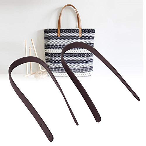 Bag Strap, 2Pcs 25.59 Inch Handmade Leather Bag Handles with Bronze Rivets for Shoulder Bag Purse Making Supplies(Coffee)