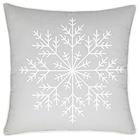 MANOJAVAYA Embroidered Winter SnowFlake Grey Decorative Cotton Canvas Square Throw Pillow Cover (Snow Flake(Smoke Grey), 18"x18")
