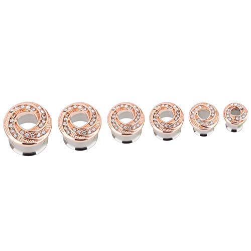 WBRWP 2pcs Stainless Steel Rhinestone Crystal Rose Ear Plugs Tunnels Expander Ear Gauges Stretcher Body Piercing 2g-5/8 (Rosegolden 2g(6mm))