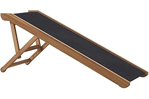 beeNbkks Pet Ramp for Large Dogs Cats, Foldable Wooden Dog Ramp with Safe Landing Platform and Non-Slip Traction Rubber Mat, 
