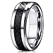 Will Queen 8mm Titanium Ring Inlaid Black Carbon Fiber, Silver White Beveled Men's Titanium Ring Comfort Fit Wedding Bands Promise Rings for Men