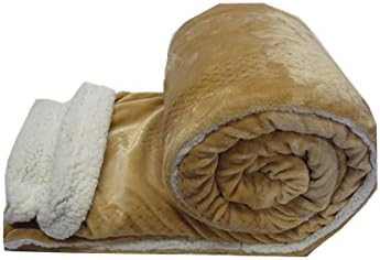 Queen Blanket Sumptuously Soft Plush Faux Fur Borrego Reversible Winter Blankets Throw Bedspread (Gold)