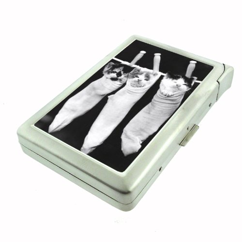Kittens In Stockings Cute Cats Double-Sided Cigarette Case with lighter, ID Holder, and Wallet D-157