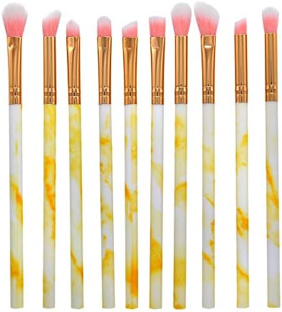 WEUIE 10 Pieces Makeup Brush Set Professional Face Eye Shadow Eyeliner Foundation Blush Lip Makeup Brushes Powder Liquid Cream Cosmetics Blending Brush Tool(Yellow)