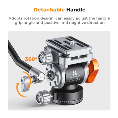 K&F CONCEPT Tripod Fluid Head with Flexible 360° Pan & +90°/-90° Tilt, Arca Swiss Metal QR-Plate with 1/4" Screw, Bottom 1/4"+3/8" Thread Hole, Load Capacity 11lbs/5kg