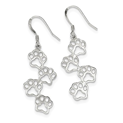 925 Sterling Silver Cute Paw Prints Long Dangle Earrings (2IN x 0.7IN )