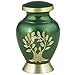 Small Keepsake Urn for Human Ashes - Mini Funeral Cremation Urn - Brass Hand Engraved - Fits a Small Amount of Cremated Remains - Display Burial at Home or Office Decor (Aria Tree of Life, Green