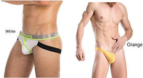 TMWEVN Men's Sexy Thong Underwear Pack, Low Rise Double T-Back, Single T-Back or Right Single Side Jockey Underwear (XL, White+Orange)