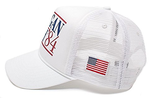 Reagan Bush 84 Hat Back To Back World War Champs USA Flag Unisex Adult White Solid