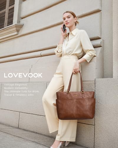 LOVEVOOK Laptop Handbags for Women, Large Tote Bags, Ladies Work Bag with Compartments, PU Leather Shoulder Bag, Designer Hand Bag for School, Office, Business
