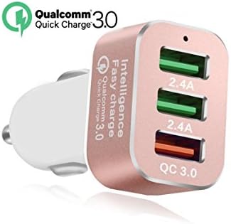 Quick Charge 3 ports Car Charger, Aluminum Alloy USB Charger QC3.0 for iPhone 6s/7/6s Plus, Samsung S6/S7, Android, Samsung Fast Car Charger (Quick Charge 2.0 Compatible) (rose gold)