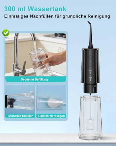 Wireless Oral Irrigator, Oral Irrigator, Test Winner 2026, Water Flosser for Teeth Cleaning, 10-135 PSI & 4 Modes, 300 ml Water Tank, Electric Dental Shower with 5 Nozzles for Braces (Black-01)