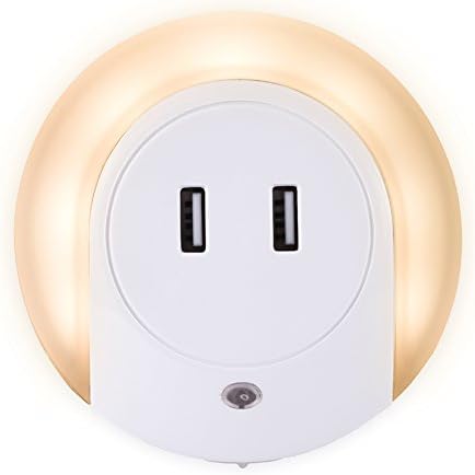 XUANYI ELECTRONIC Led Night Light with USB Charger, Dusk to Dawn Sensor Plug in Night Light, 5V 2A Dual USB Wall Charger Bedside Lamp, Plug-in Wall Nights