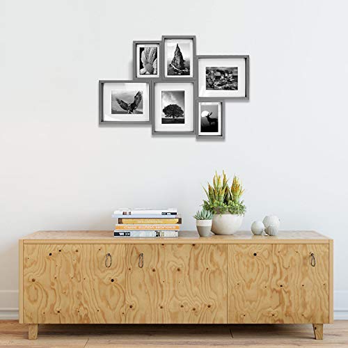 Jerry & Maggie - Photo Frame 20x30 Grey Picture Frame Multi Selfie Gallery Collage Wall Hanging 6 Open Photo Sockets Injection Plastic - Wall Mounting Design