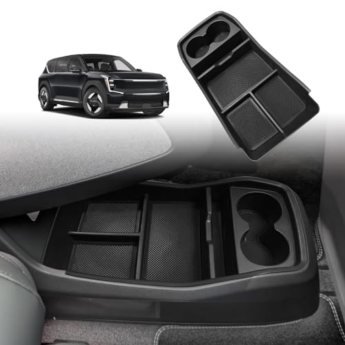 Center Console Armrest Box Storage Organizer Tray – Fits Kia EV9 Accessories – Black Plastic