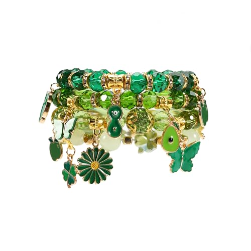 Xinsoloyue St. Patrick's Day Lucky Bracelet Set, Green Polymer Clay Beaded Bracelets, Bohemian Vintage Style for Women (Green 14) at Amazon