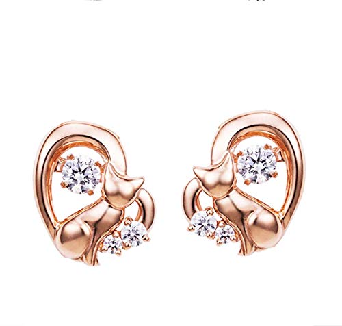 Kaguyo silver Earrings for Women, girls earrings, rose gold Sterling Silver Zirconia Friendship Love You to the Moon Sweet Heart Cat Stud Earrings For Women Girls