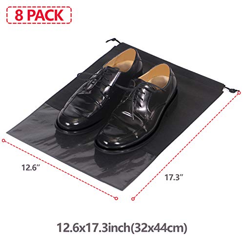 8 PCS Shoe Bags for Travel Waterproof Non-Woven Large Shoes Pouch Storage Organizer with Rope for Men and Women Black