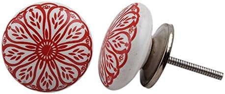 US Shopee LLP Set of 12 Pieces Ceramic &amp; Metal cabinet Knob-Ceramic Knobs For Cabinets &amp; Cupboards - Hand Painted Pulls-Hand Painted Ceramic Knobs Cabinet Drawer Pull (Red)