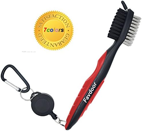 Golf Club Brush and Groove Cleaner Brush By Favdoor Brushes in 7 Different Colors For Golf Shoes/Golf Club/Golf/Golf Groove, 2 Ft Retractable Zip-line Aluminum Carabiner (Red(1))