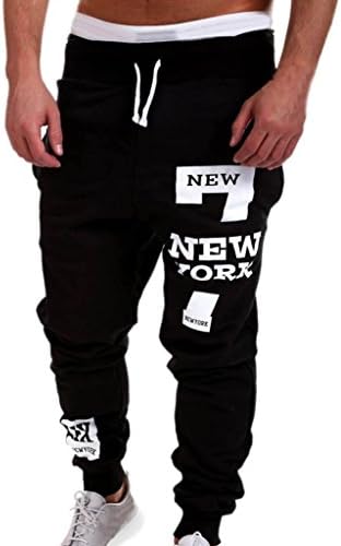 New York, DRACLE Sweatpants Casual Cotton Blend Elasticity Letter Print Trousers for Mens Running Excrise Jogging Winter 2017 (Black, L)