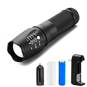 Image of YURROAD High Lumens Powerful CREE XML T6 LED Flashlight,Military Tactical Torch,Water Resistant,Ultra bright,Emergency,with Rechargeable 18650 Battery and Charger