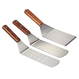 Juvale Stainless Steel Spatula Set - Flat Metal Spatula And Scraper, Hamburger Pancake Turner, Grill Utensils With Wooden Handles, For Teppanyaki Grills And BBQ Griddles - Commercial Grade