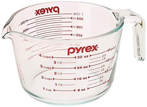 Pyrex 6001076 Measuring 4 Cup (32 Oz) Glass, Clear, Red