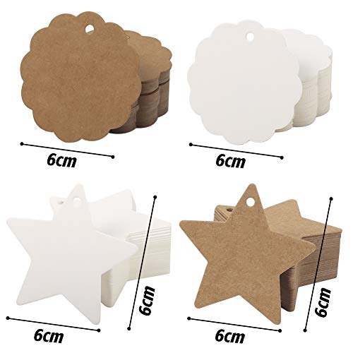 SallyFashion Kraftpapier Anhänger, 200 Stk. Geschenkanhänger Etiketten Kraftpapier Tags Karten mit Jute Schnur für Hochzeit Geschenk Weihnachten