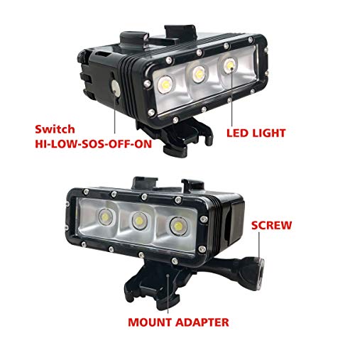 JEERUI NEWEST Accessories For Go Pro Underwater Diving Light waterproof LED video light + buckle mount For GoPro Session/Hero4/3+/3/Xiaomi,Double battery,Black
