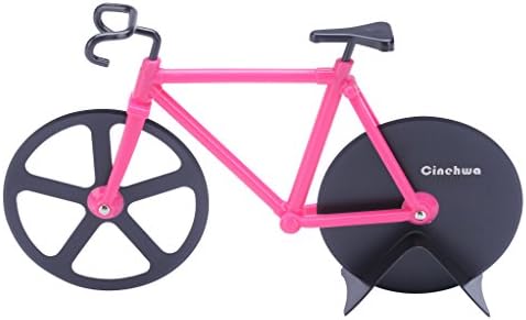 Pizza Cutter Bicycle Pizza Cutter Pizza Wheel Pizza Knife Dual Stainless Steel Bike Pizza Cutter Wheel Creative Pizza Knife (Red Close To Pink) By Cinehwa