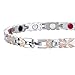 Magnetic Therapy Bracelet for Women 4 Element Stainless Steel Health Wristband Silver and Rose Gold Adjustable for Arthritis and Carpal Tunnel Pain Relief with 3000 Gauss Magnets for Health Care