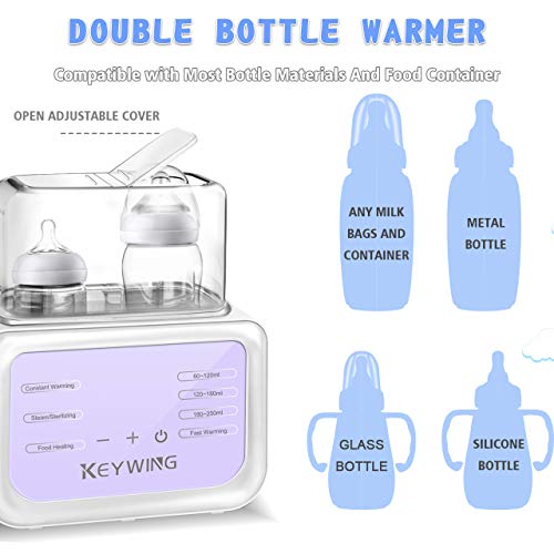 Baby Bottle Warmer Bottle Sterilizer, 6-in-1 Baby Milk Warmer 2 Bottle Warmer for Breast-Milk with LCD Timer and Temperature Display, Fast Heating All Baby Bottles, BPA Free(Purple)