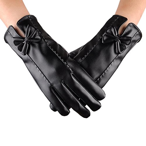 AutumnFall Womens Faux Leather Waterproof Driving Touch Screen Gloves (Black)