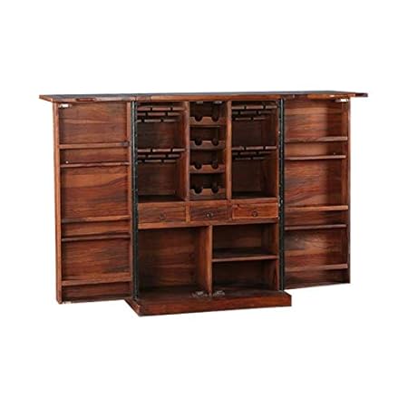 Ringabell Altavista Solid Sheesham Wood Universal Diamond Bar Cabinet (Teak & Mahogany Finish)