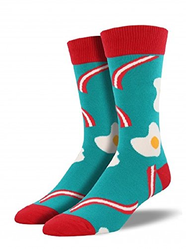 Socksmith Mens' Novelty Crew Socks "Bacon 'n Eggs" - 1 pair (Capri Teal)